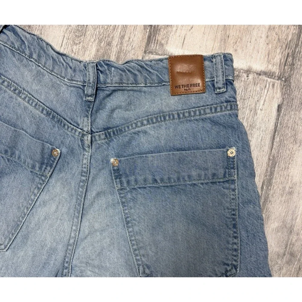Free People We The Free High Rise Wide Leg Jeans Raw Hem Distressed 26 Boho
